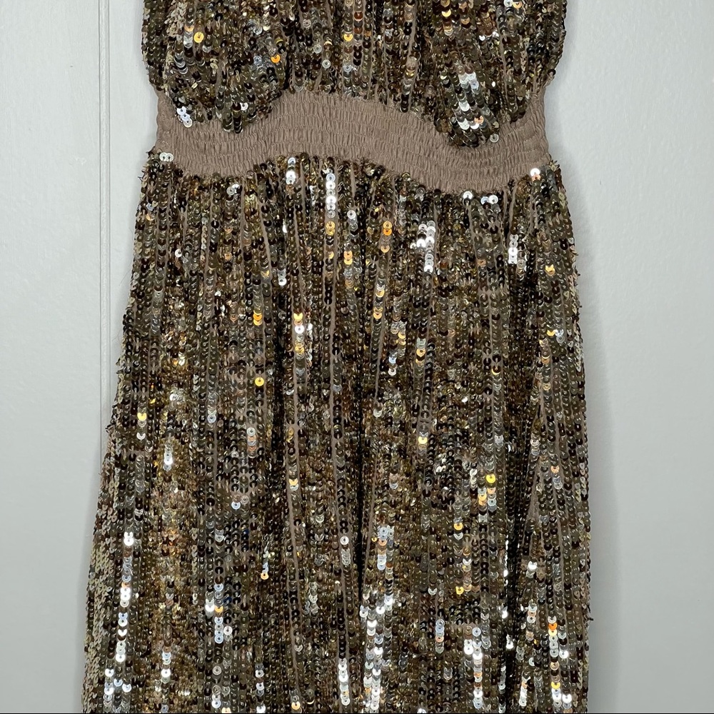 Parker Silk Gold Sequin Mini Dress Party Racerback Sz M - Picture 7 of 9